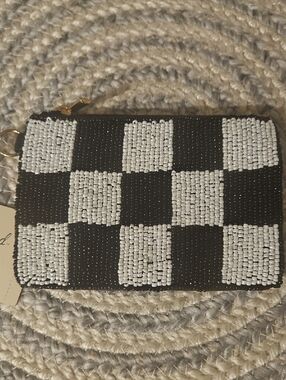 Universal Thread Black and White Beaded Checker Card Wallet